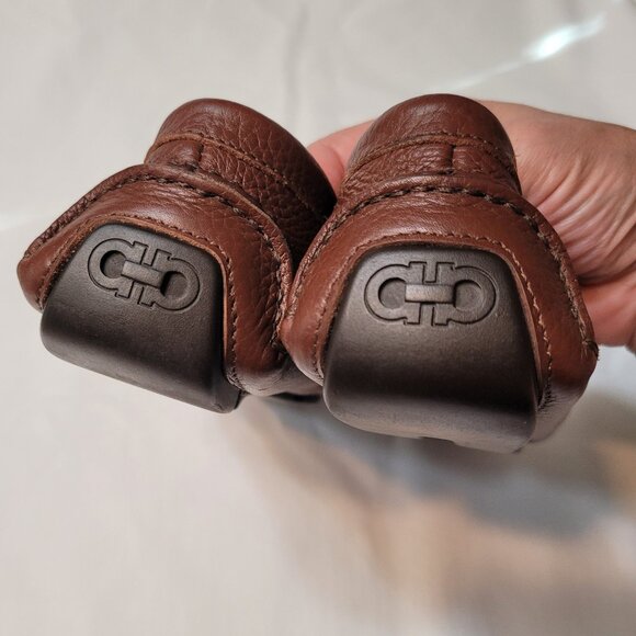 Salvatore Ferragamo Brown Leather Women's Driver Loafer Monogram Logo Flat 7.5 - Picture 11 of 14